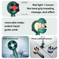 Peigne de massage manuel à lumière rouge avec 4 têtes en silicone souple, lumière rouge focalisée 650 nm, pétrissage à 3 vitesses, étanche IPX7