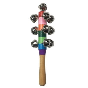 Venta al por mayor de 10 campanas metálicas con pintura arcoíris, campanas de mano de madera, instrumento de percusión Orff para bebés y niños pequeños, campanas de ritmo. - Product Image 2