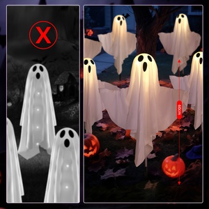 Lot de 6 lampes solaires LED IP65 autoportantes en plastique pour Halloween, décorations fantômes lumineuses et effrayantes pour allées - Product Image 5