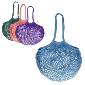 可重复使用的棉网杂货网袋网袋带定制印刷标志沙滩手提袋网袋
