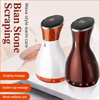 Appareil de massage 3-en-1 chauffant pour ventouses et Gua Sha avec base en pierre Bian, masseur corporel à grain de bois pour massage coulissant et relaxation