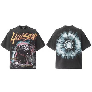 เสื้อยืดแขนสั้นทรงโอเวอร์ไซส์ HELLSTA Hell Star ลายปักดอกไม้สไตล์วินเทจ พิมพ์ลายเต็มตัว รูปคนสวมหน้ากาก สไตล์จีน สำหรับทุกเพศทุกวัย ผลิตจากใยไผ่ 100% - Product Image 1