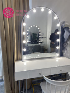 Yicheng Beauty, Unidad de barbería moderna de lujo personalizada, estación de espejo, mesa de maquillaje de salón con LED, venta en línea - Product Image 5