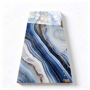 Carrelage mural et de sol en porcelaine moderne 600x1200mm, finition brillante, motif vague océanique, agate bleue avec veines dorées, pour hôtel, villa, hall - Product Image 1