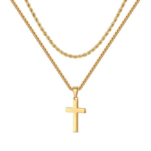 Colliers croix étanches pour hommes mode acier inoxydable or 18 carats chaîne en corde boîte chaîne collier superposé avec pendentif croix - Product Image 2