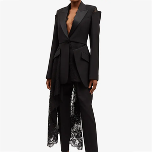 Ropa personalizada Fabricación Otoño Primavera Alta Calidad <span class=keywords><strong>Cascada</strong></span> Encaje Chaqueta de lana Hombros recortados Elegante Mujeres blazer <span class=keywords><strong>Vestido</strong></span> - Product Image 3