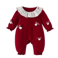 Combinaison pour bébé fille, motif champignon 3D mignon, rouge, manches longues, tenue pour bébé pour la pleine lune, intérieur et extérieur