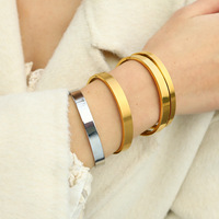 Bracelet jonc en acier inoxydable plaqué or 18 carats pour femme, lisse, plat, large, articulé, mélange or et argent, vente en gros OEM