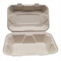 Boîtes alimentaires carrées jetables en bagasse à prix abordable avec finition brillante pour emballage à emporter (burgers, déjeuners, salades)