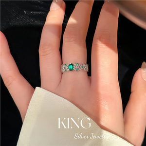 King Silver Jewelry S925 Sterling Silver <b>Ring</b> Green <b>Crystal</b> Rhinestone Flower Shape Women's Fine <b>Ring</b> Everyday Wear - Product Image 3