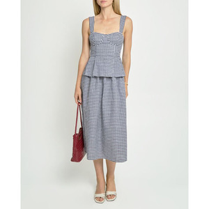 Top a quadri a quadri di alta qualità da donna 2 pezzi e Mini gonna corta a pieghe abiti coordinati del produttore di abbigliamento - Product Image 2