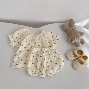 Nuovo Set Estivo 2026 per Bambine: Top in Cotone con Stampa Cuori e Colletto in Pizzo + Pantaloncini, <span class=keywords><strong>Completo</strong></span> Due Pezzi a Maniche Corte - Product Image 2