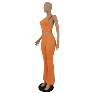 Price Flare Pants Womens <b>Sets</b> Wide Leg Pants Suit Sleeveless Crop Top <b>Knitted</b> Two Pieces <b>Set</b> Fashion - Product Image 4