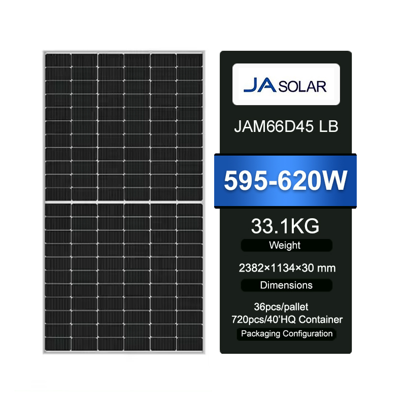 JA Solar Panel 600W - Efficient Double Glass Bifacial Module
