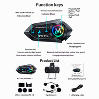 Casque de moto Y12PRO avec écouteurs sans fil, chipset Qualcomm 5.0, commande vocale, réduction active du bruit, étanche, longue autonomie de la batterie