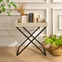 Table d'appoint rectangulaire en bois avec plateau latéral, pieds en X, pour salon, table basse, meuble d'appoint décoratif, design antique, durable