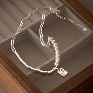 Collier en argent S925 ton or noir avec perles séparées, style rétro, tempérament haut de gamme, perle Y00730 - Product Image 4