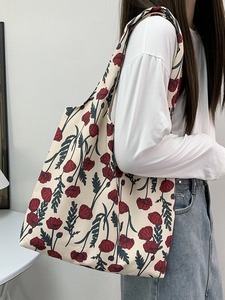 Bolso de Mano Creativo de Verano, Estilo Casual Vintage, Portátil, de Gran Capacidad, de Algodón con Estampado Floral - Product Image 5