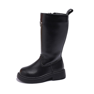 Nouvelles bottes longues pour enfants avec fermeture éclair latérale et fourrure, chaussures décontractées tendance pour enfants - Product Image 5