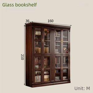 Bibliothèque de style américain antique en bois de noyer massif avec porte en verre et rangement à tiroirs pour salon ou bibliothèque à domicile - Product Image 6