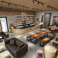 Comptoir de bar à café en bois courbé, style luxe léger, éclairage LED, écologique, haute qualité, pour cafés commerciaux et espaces de vente au détail
