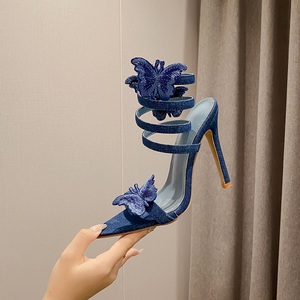 Sandalias Elegantes y Sensuales con Punta en Pico para Mujer, Modelo 2025, con Tiras Cruzadas en el Tobillo, de Mezclilla, Zapatos de Tacón para Fiesta - Product Image 3