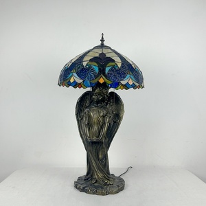 LongHuiJing European Baroque Antique Stained Glass Table Lamp 16 Inch Wide LED Desk <b>Light</b> Simple Eco-Friendly E26 - Product Image 2