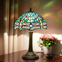 Lampe en verre teinté vintage de 30 cm, motif libellule verte, style européen E26 pour AC, pour chambre à coucher, salon, bureau, éclairage de table
