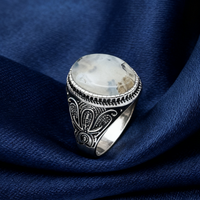 Kaanjewelry Bague en argent sterling 925 plaqué rhodium, agate naturelle veinée sculptée style vintage, bijoux unisexe pour fête, vente en gros