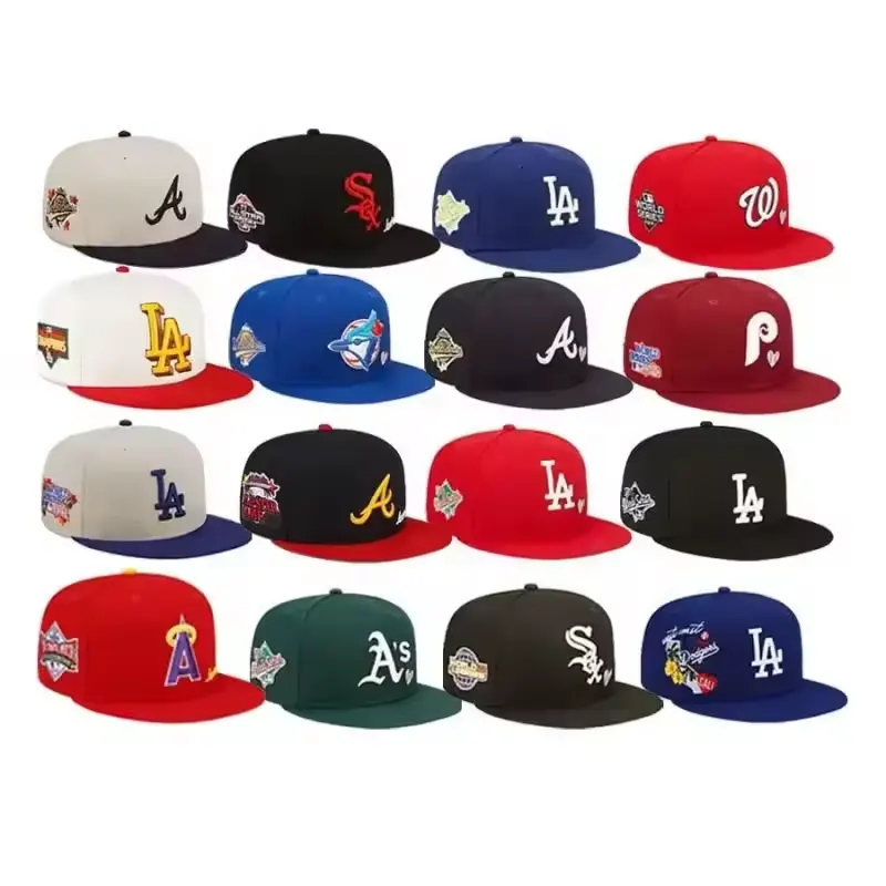 Broderie 3d Side patch fit cap gorras flat brim american fitted hats for team Patches Closed Baseball fitted Cap for Man