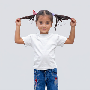 T-shirt IMRON KIDS blanc à manches courtes, col rond, respirant, tricoté, 100% coton, décontracté, uni, teint, 120 cm, 160 g, pour enfants - Product Image 1
