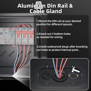 صندوق توصيل معدني مستطيل صغير أسود من دايرتك مقاس 250*250*150 مم مقاوم للماء IP65 مع قفل وحامل كابلات DIN - Product Image 4