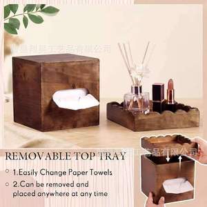 Wooden Tissue Box With Storage Tray Modern <b>Desktop</b> Organizer For Home Office Bedroom Living Room - Product Image 3