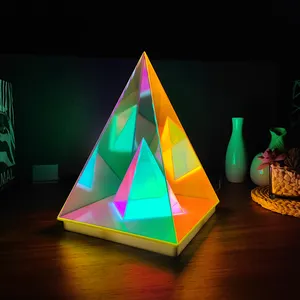 RGB Symphony Acrylic Triangle Bedside Lamp Bedroom Night Light Hotel Pyramid Decoration Table Lamp