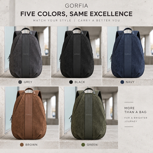 GORFIA Men Gray Suede Look <b>Backpack</b> PU <b>Leather</b> Trim Business Casual Daypack Custom Logo Travel Bags OEM ODM Factory - Product Image 6