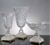 Vase de fleurs bohème transparent à pieds, Vases de luxe en verre et en cristal pour mariage