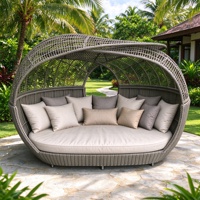 Canapé-lit modulaire d'extérieur en rotin tressé avec auvent, anti-UV, pour patio et bord de piscine, mobilier d'appoint moderne
