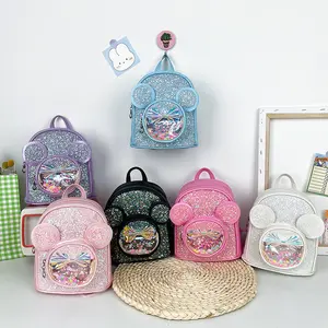 Gökkuşağı sevimli payetli kulak kızlar sevimli PU sırt çantası çantası anaokulu parlak okul çantası küçük çocuklar güzel kitap çantası