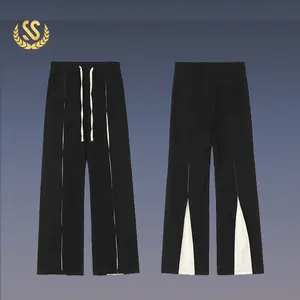 Fashion Streetwear Vintage Black White Color Block Track Pants Men Joggers Flare Pants