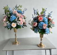 Chemin de table en fleurs de soie orange, rose et bleu, centre de table artificiel, arrangement d'hortensias et de delphiniums, décoration de table pour mariage et banquet