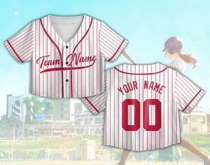 Jersey Baseball Wanita Crop Top Bordir LOGO Custom Sublimasi Ukuran Besar Kaos Jersey Wanita Seragam - Product Image 5