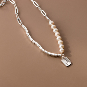 Collier en argent S925 ton or noir avec perles séparées, style rétro, tempérament haut de gamme, perle Y00730 - Product Image 5