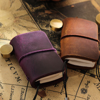 Mini carnet d'aventure en cuir de vache pur à la mode Bloc-notes Mémo Bloc-notes en cuir véritable pour Road-Trip Échantillon gratuit