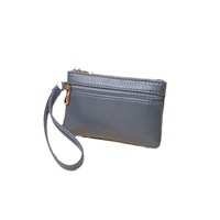 Dompet pendek Mini pria dan wanita, dompet kunci ritsleting kulit PU gaya Vintage Korea