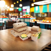AT PACK Cajas Duraderas y Ecológicas Personalizadas de Papel Kraft para Hamburguesas para Llevar Paquetes de Hamburguesas Envases de Caña de Azúcar para Hamburguesas
