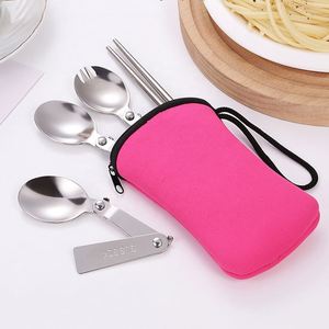 Custom Logo <b>Reusable</b> Travel Cutlery Set Folding Spork Detachable <b>Chopsticks</b> Zipper Pouch for Promotional Activities - Product Image 5