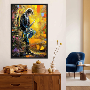 Modern Printed <b>Canvas</b>: Saxophone Jazz Lover Art Decor,BLACK <b>FRAMED</b> <b>CANVAS</b> - Product Image 3