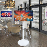 Écran TV intelligent LCD 21,5 pouces alimenté par batterie, caméra interactive portable 1080P avec roues pour magasin de détail, déplacement facile en intérieur