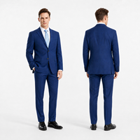 Costume d'affaires 2 pièces bleu roi sur mesure OEM pour homme, 50 % laine, simple boutonnage, 270 GSM, revers cranté, double fente