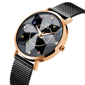 <span class=keywords><strong>Montre</strong></span> pour <span class=keywords><strong>femme</strong></span> tendance en alliage de haute qualité SK, avec cadran bleu en quartz, strass en moissanite, bracelet en maille milanaise tendance - Product Image 2